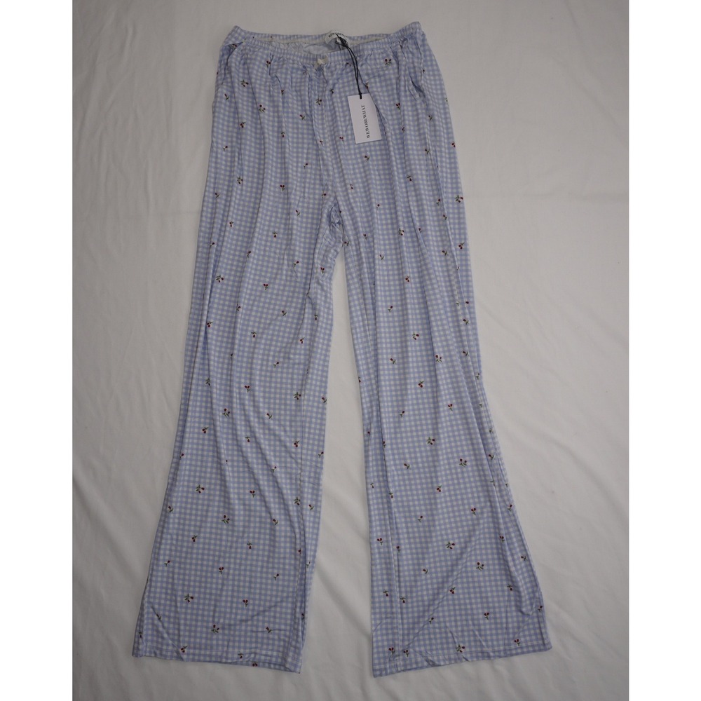 WeWoreWhat Size Large Gingham Floral Pajama Pants Blue White